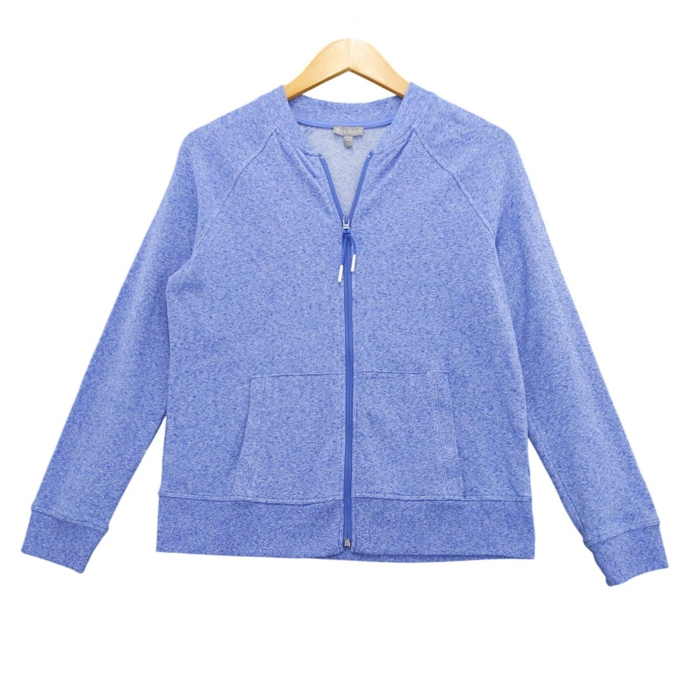 T by Talbots Women's Blue Marled Knit Zip Up Bomber Jacket Size MP